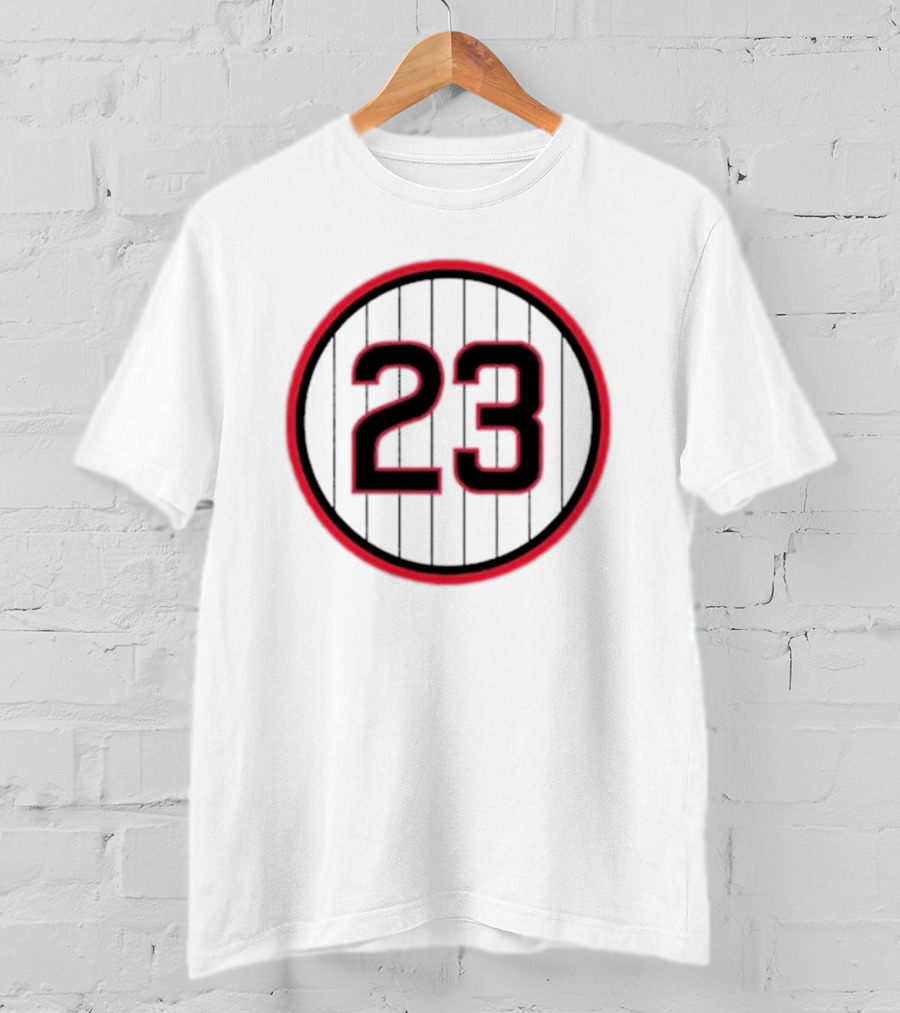 Ryne Sandberg Number 23 Pinstripe Circular Emblem T-Shirt