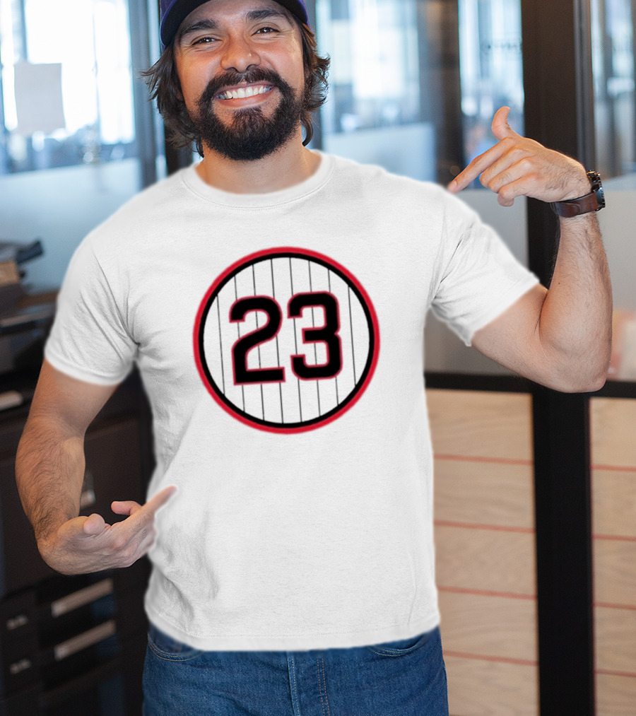 Ryne Sandberg Number 23 Pinstripe Circular Emblem T-Shirt