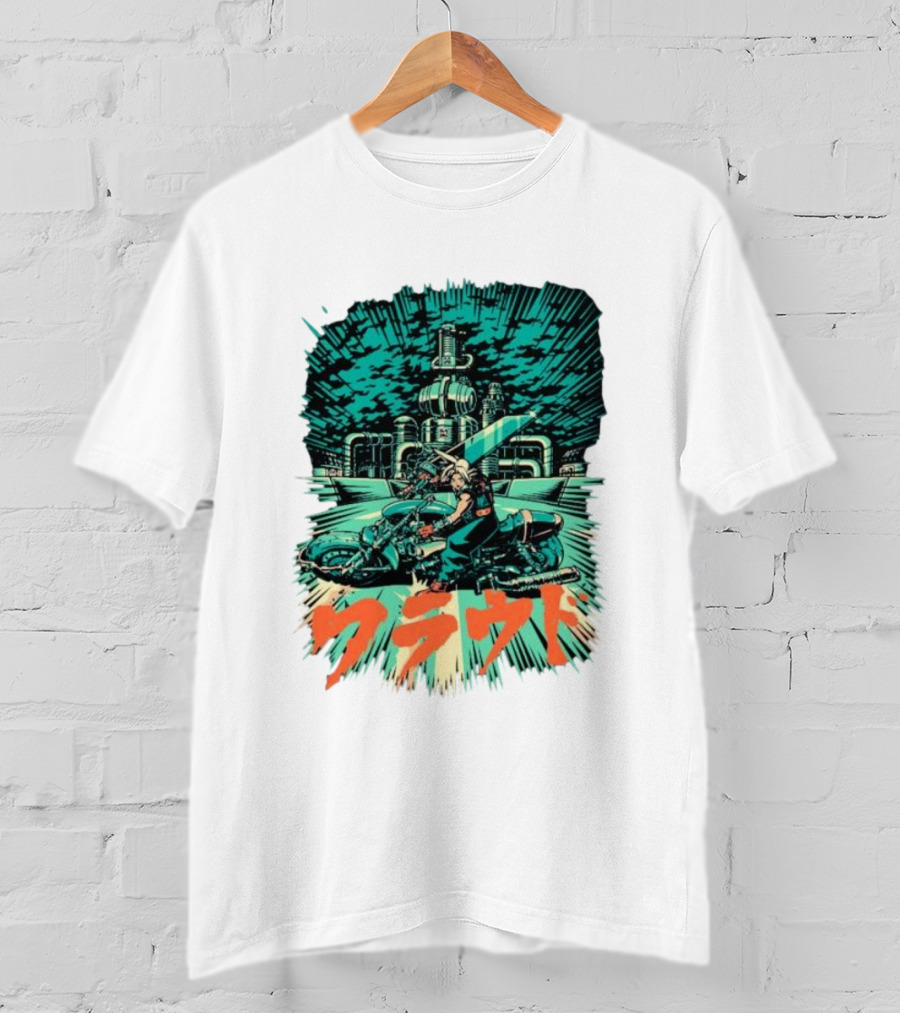 Cloud Motorcycle Slide PixelEyeBat Midgar Scene T-Shirt