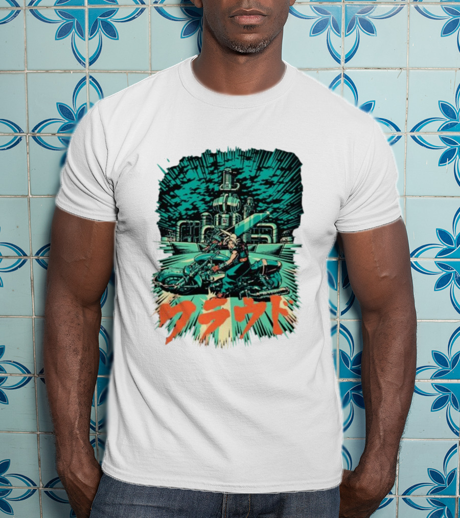 Cloud Motorcycle Slide PixelEyeBat Midgar Scene T-Shirt