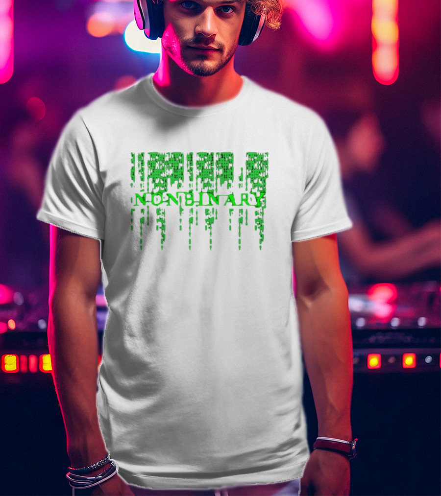Non Binary Code Matrix-Inspired Green Text T-Shirt