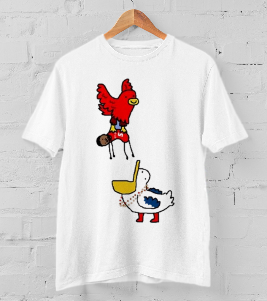 Atlanta Hawks Trade Dejounte Murray Featuring Cartoon Red Hawk Flying Over Pelican T-Shirt