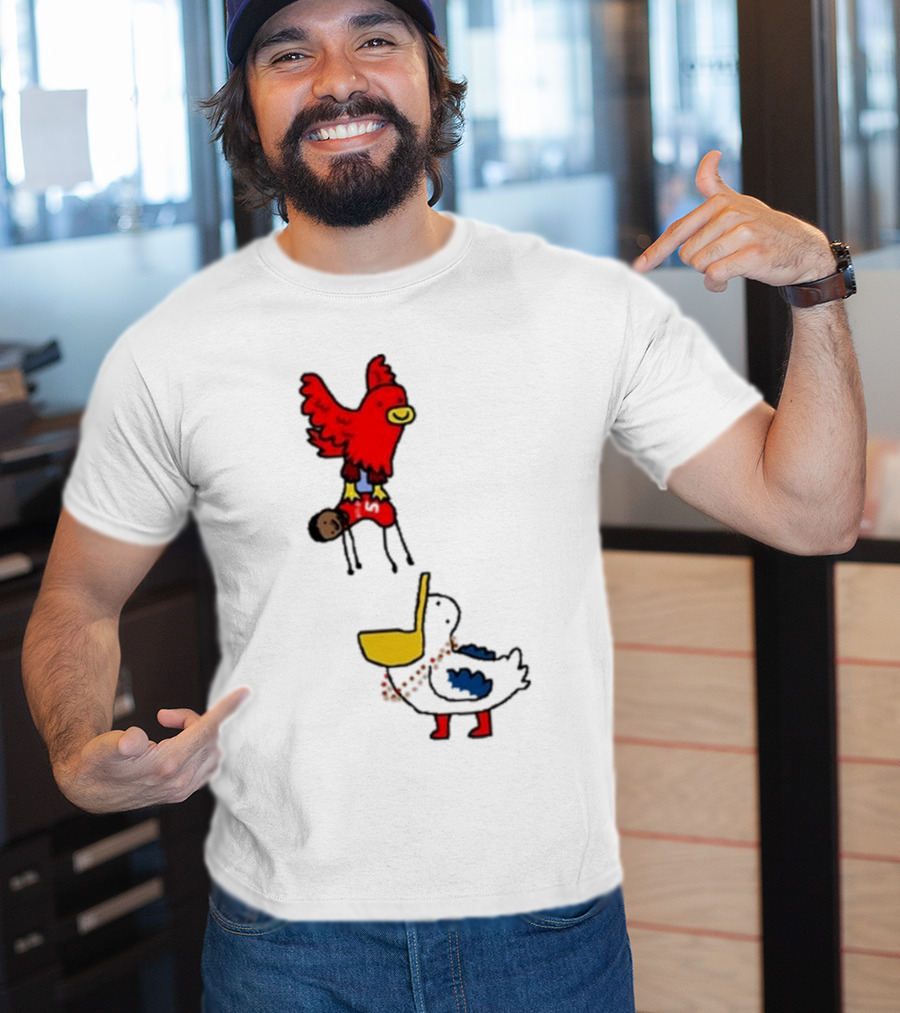 Atlanta Hawks Trade Dejounte Murray Featuring Cartoon Red Hawk Flying Over Pelican T-Shirt