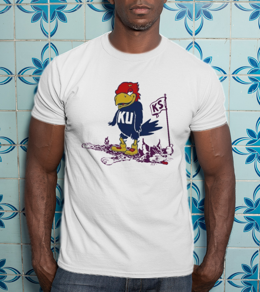 Kansas Jayhawks Vintage Rare Rivalry KU KS Flag T-Shirt