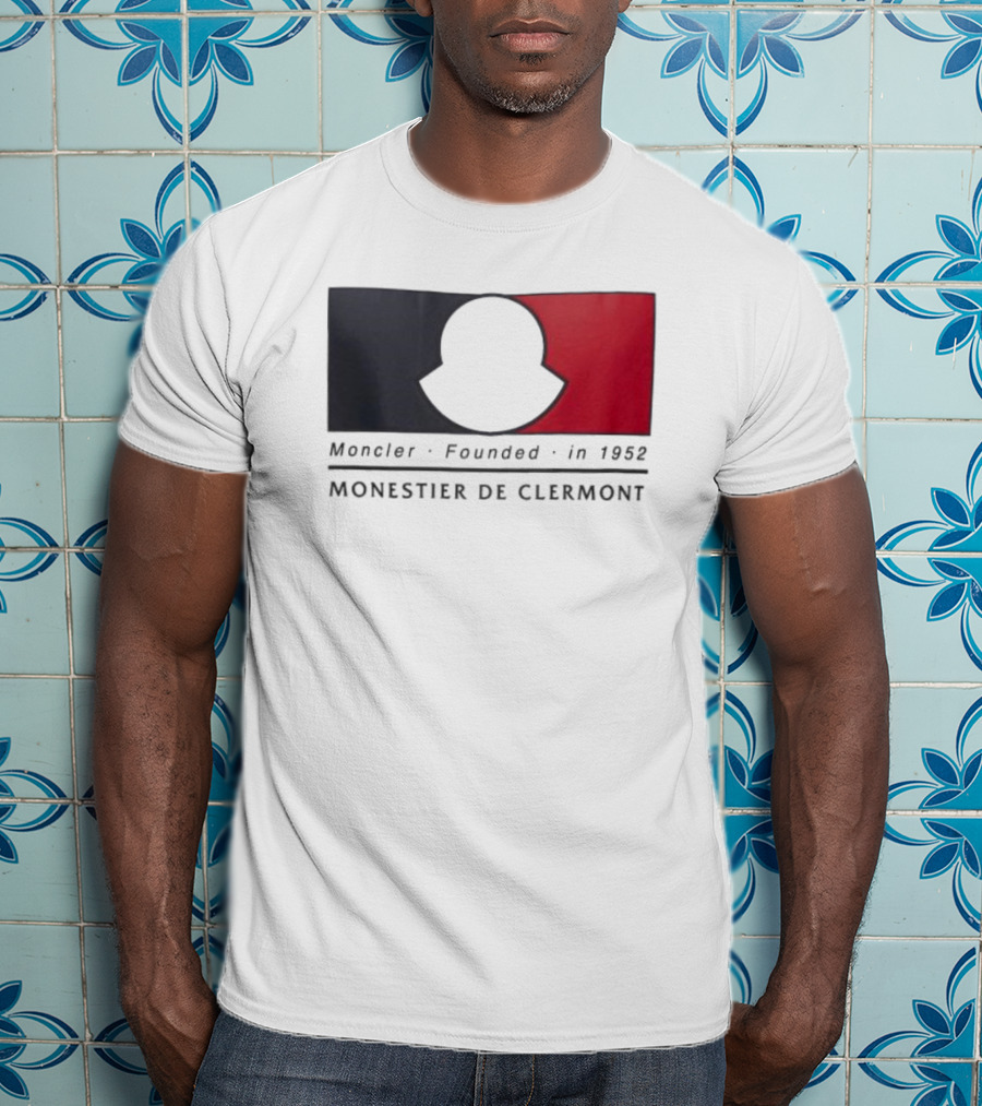 Moncler Founded In 1952 Monestier De Clermont Sky Blue Logo Black Red T-Shirt