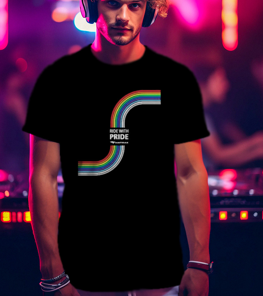 Ride With Pride Amtrak Rainbow Curve T-Shirt