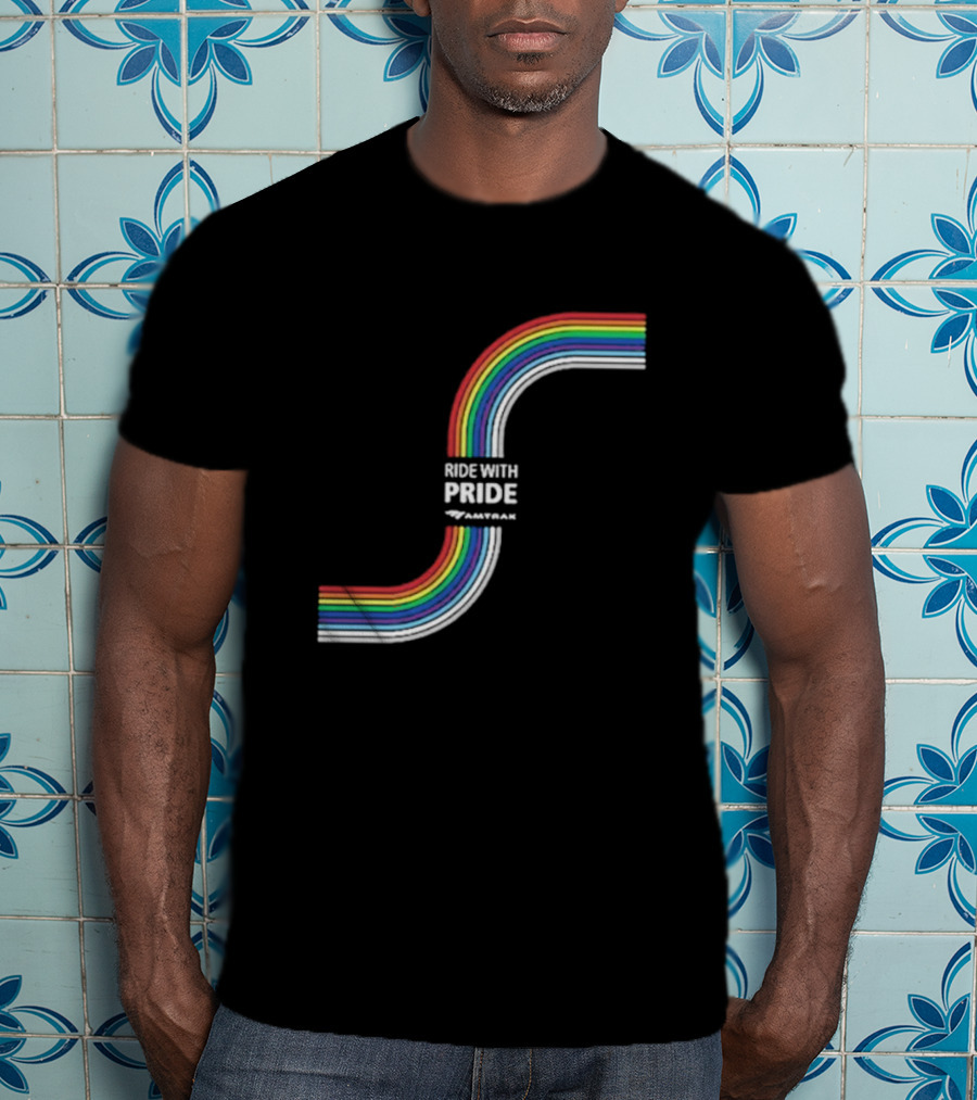Ride With Pride Amtrak Rainbow Curve T-Shirt
