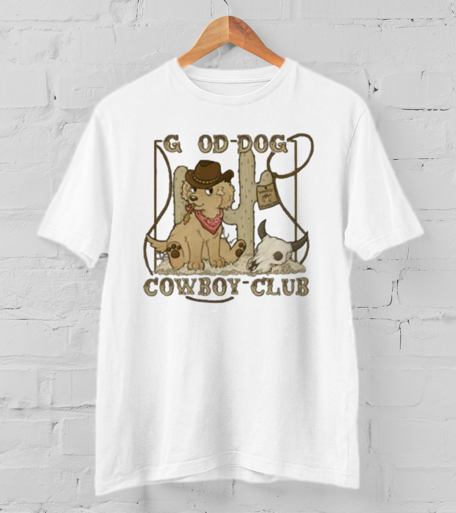 Good Dog Cowboy Club Cute Puppy With Bandana And Cowboy Hat In Western Scene T-Shirt