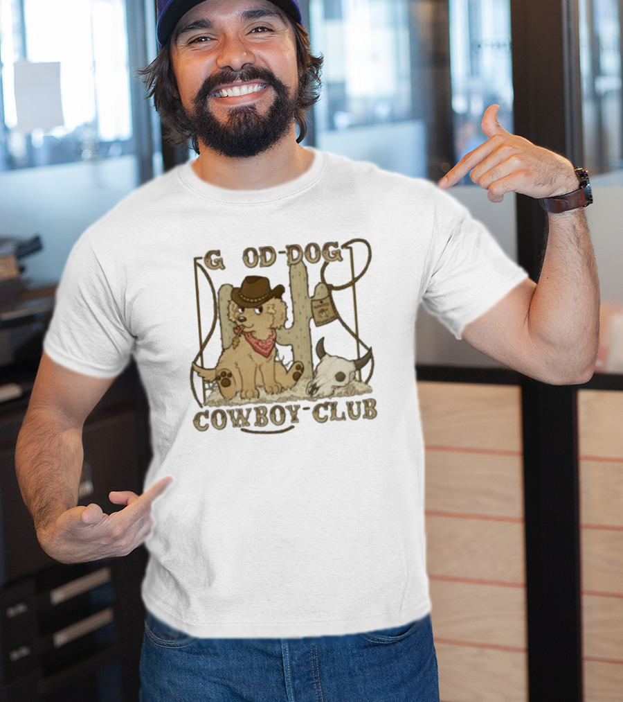 Good Dog Cowboy Club Cute Puppy With Bandana And Cowboy Hat In Western Scene T-Shirt