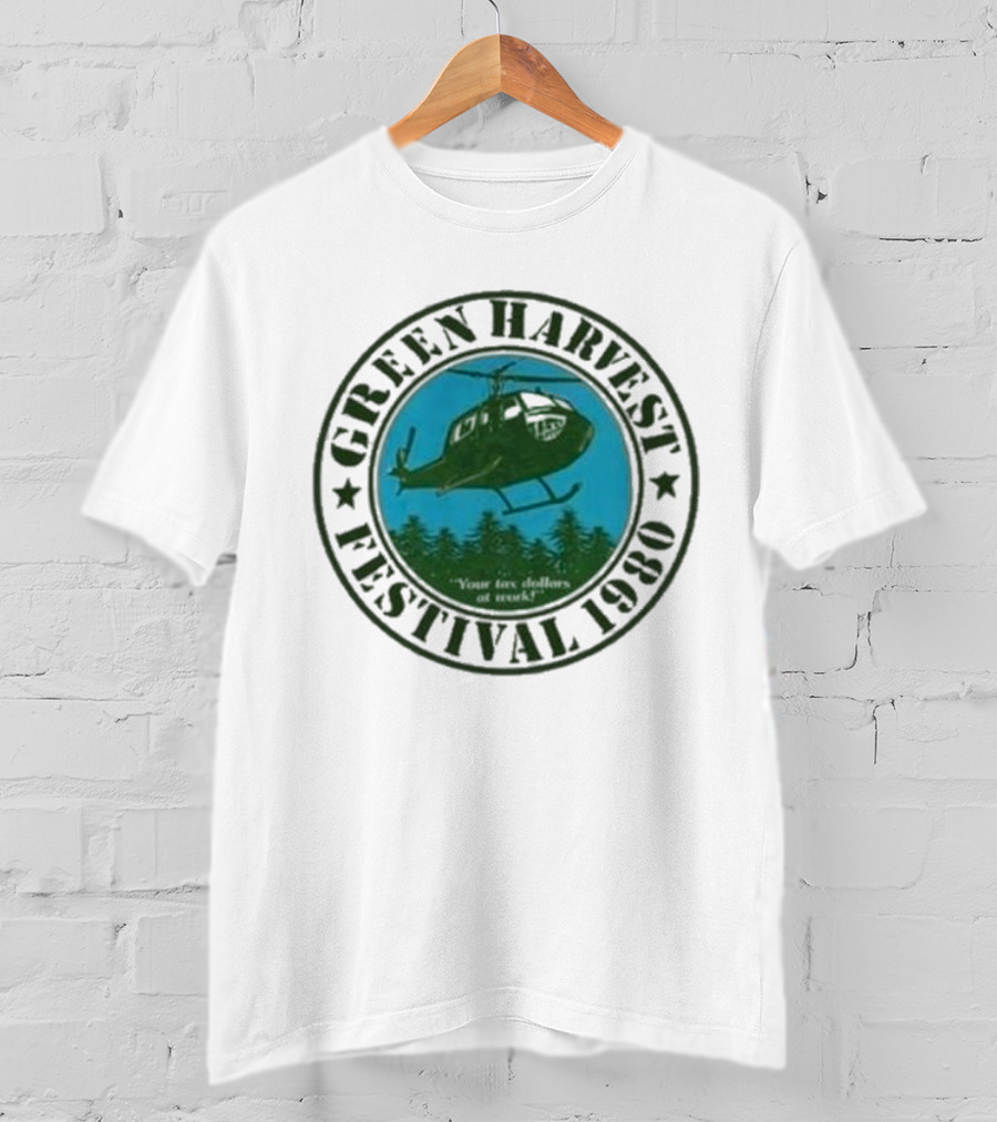 Green Harvest Festival Crazy Helicopter Forest Scene T-Shirt