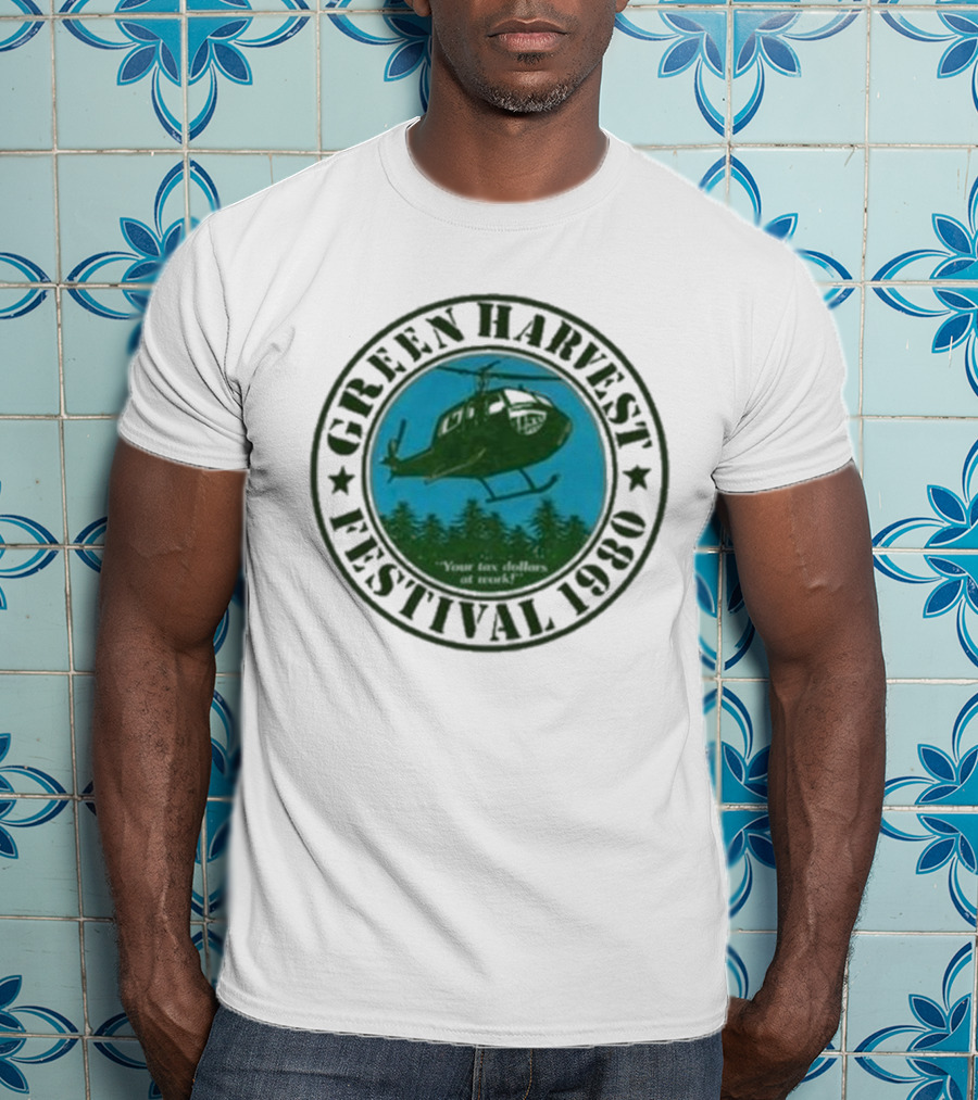 Green Harvest Festival Crazy Helicopter Forest Scene T-Shirt
