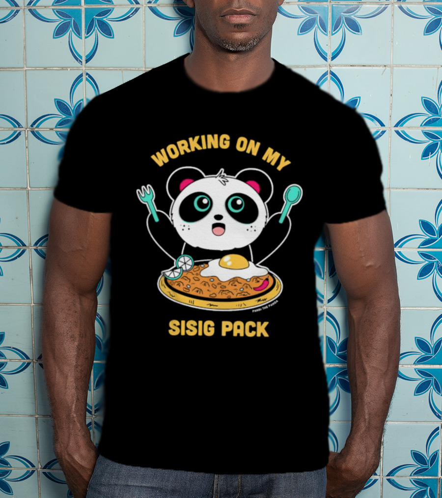 Pandi The Panda Enjoying Sisig Delight With Utensils And Egg T-Shirt