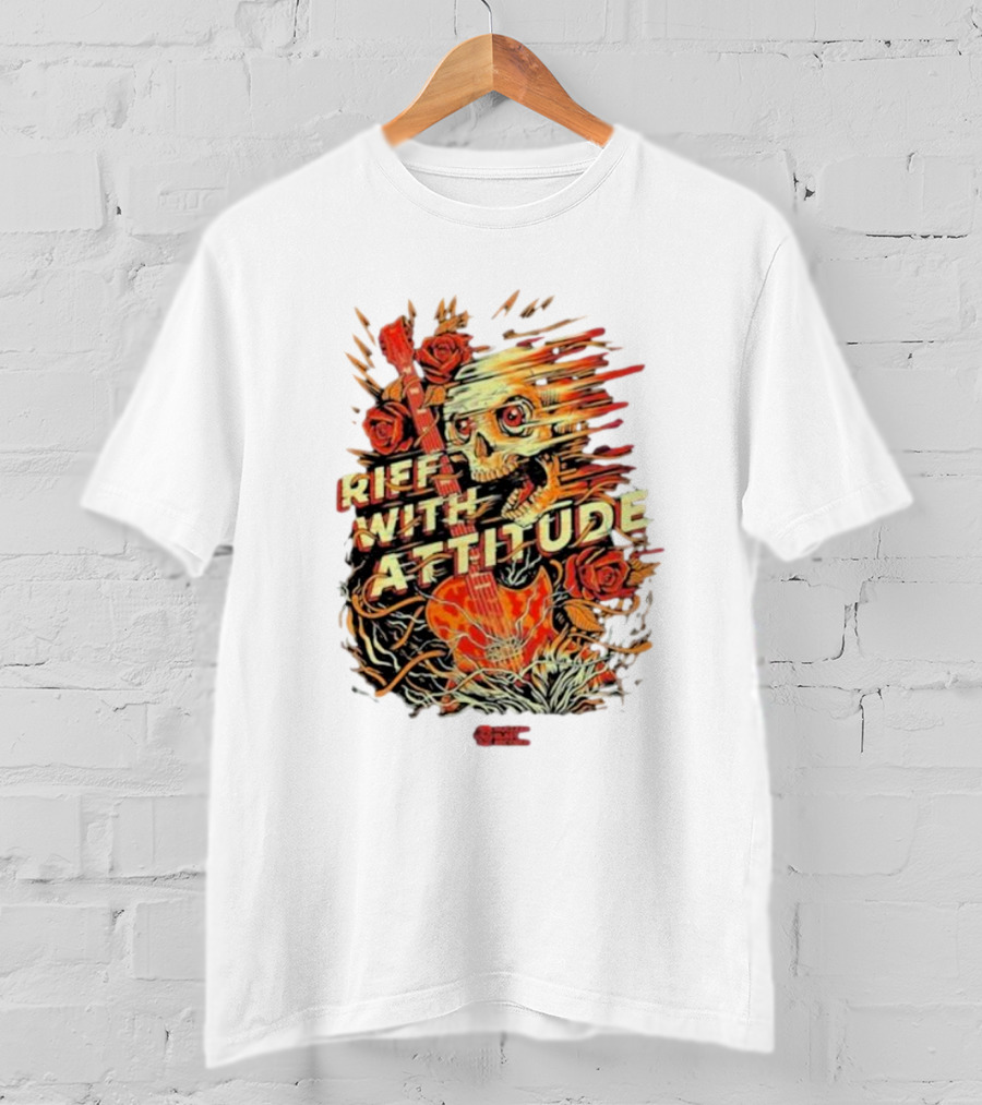 Nuclear Blast Records Riff With Attitude Skull Guitar Roses T-Shirt