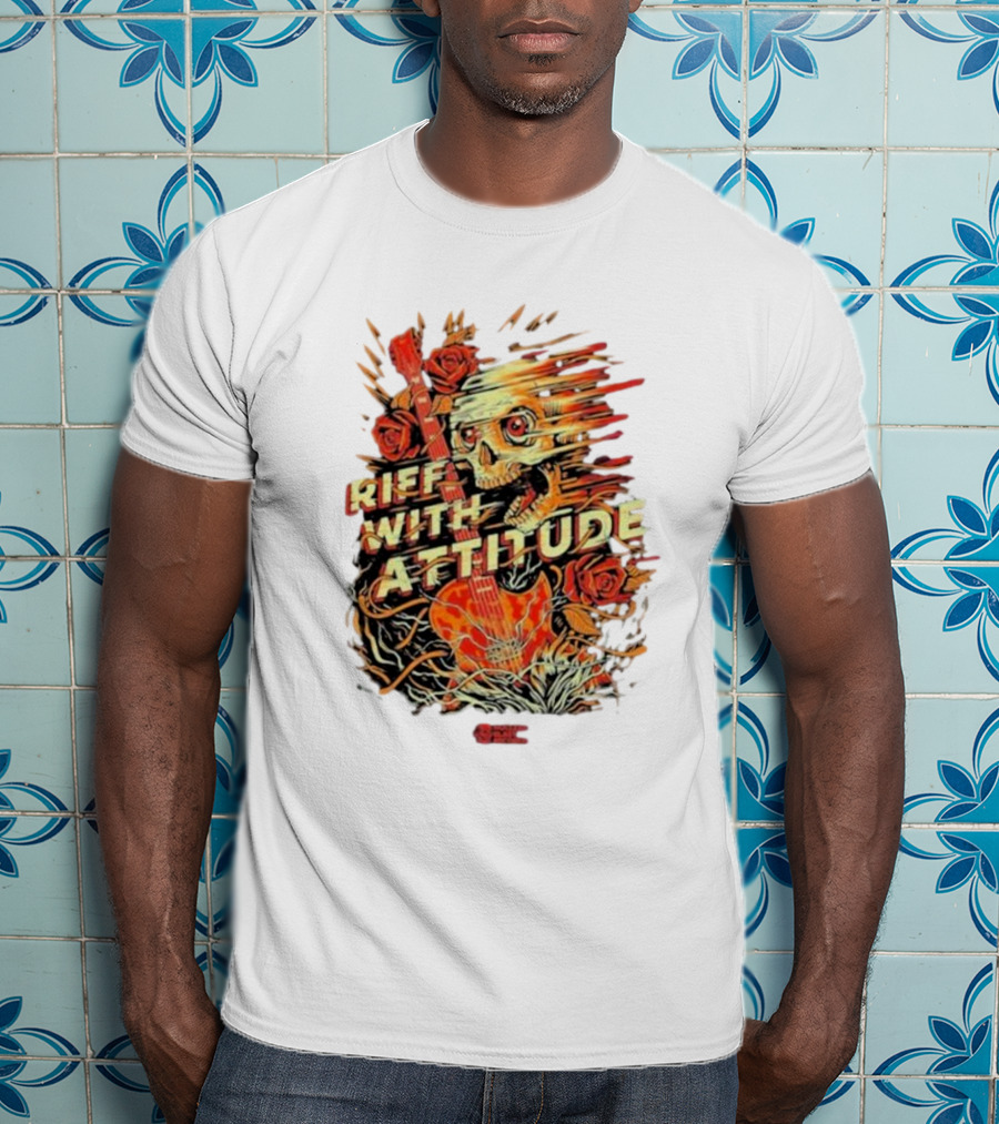 Nuclear Blast Records Riff With Attitude Skull Guitar Roses T-Shirt
