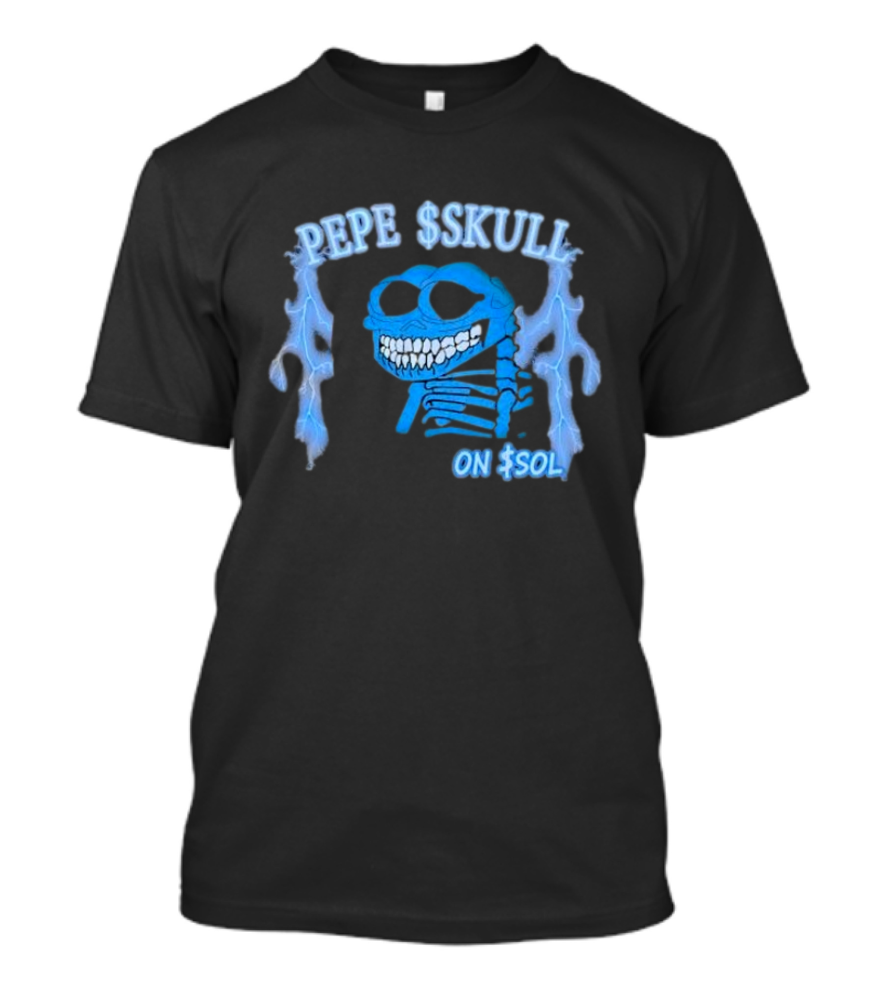 PEPE SKULL ON SOL Thunder Lightning Skeleton T-Shirt