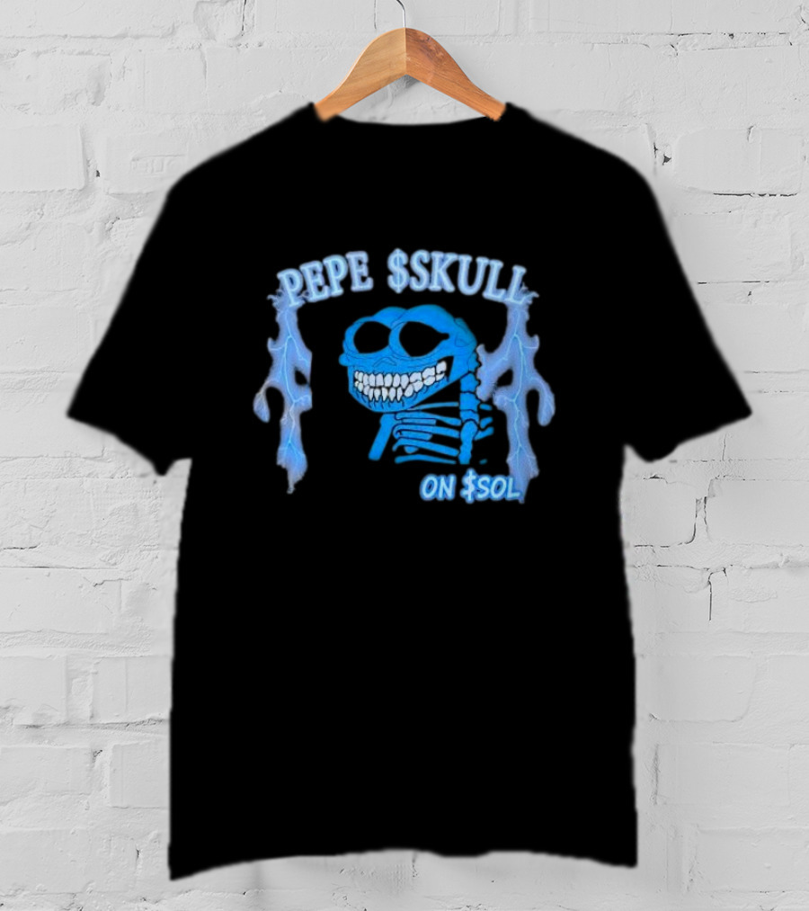 PEPE SKULL ON SOL Thunder Lightning Skeleton T-Shirt