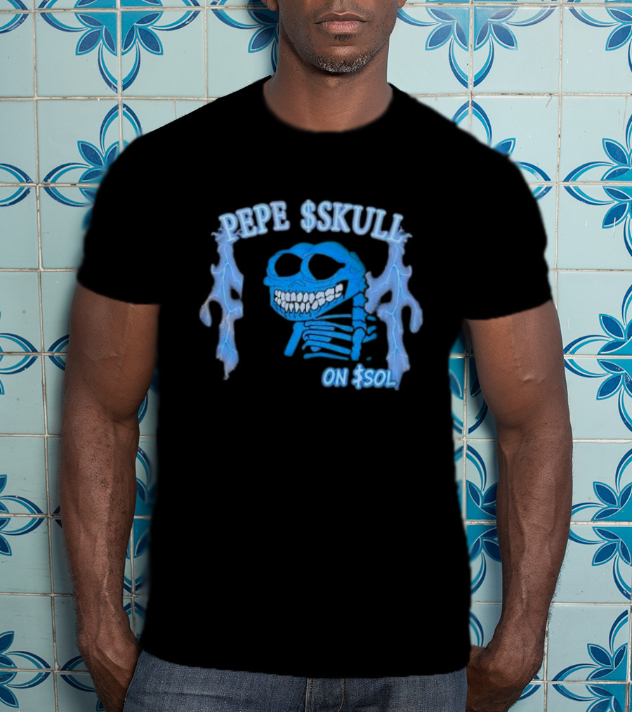 PEPE SKULL ON SOL Thunder Lightning Skeleton T-Shirt
