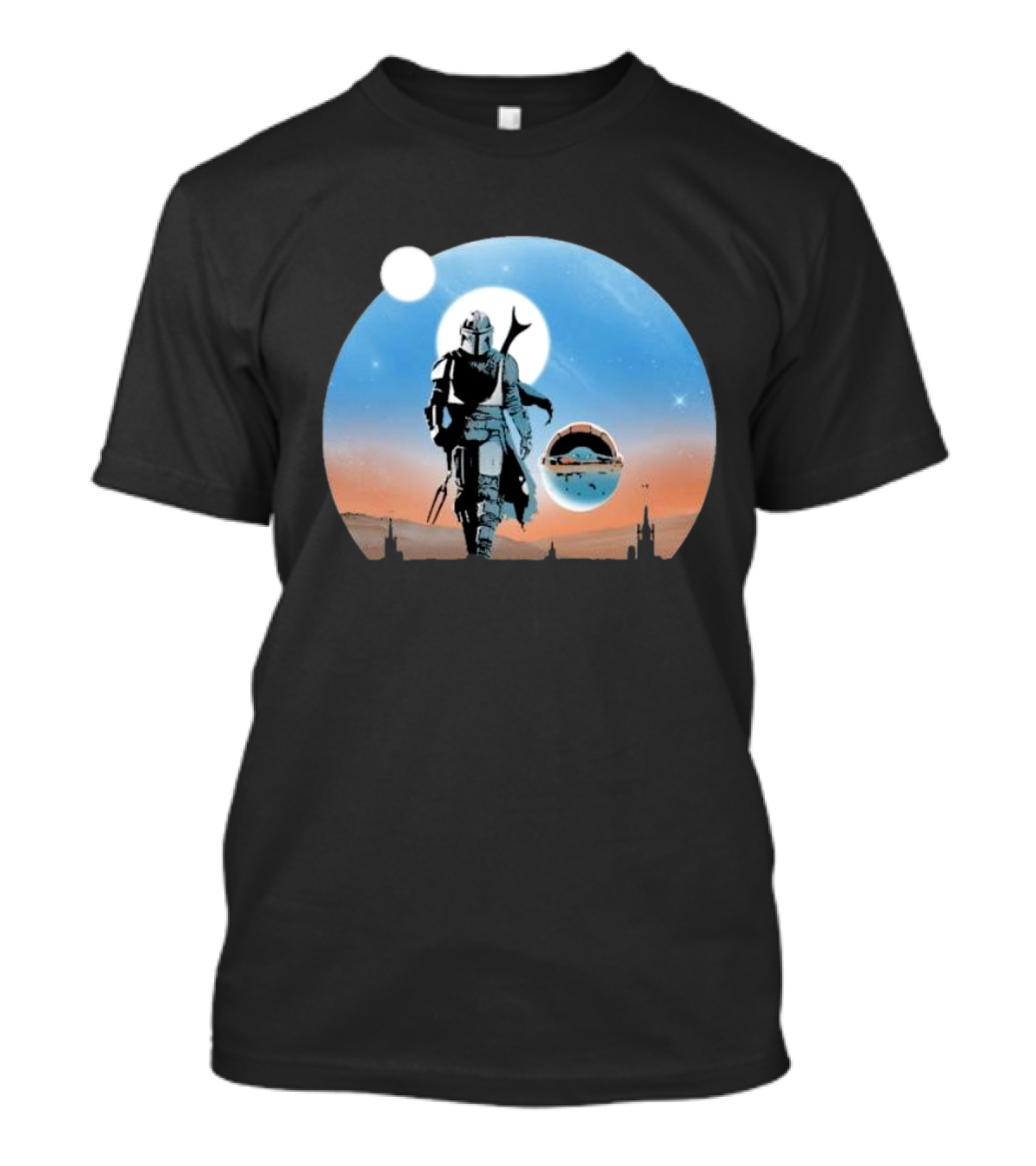 Protect The Child Star War Walking Mandalorian Sunset Adventure T-Shirt