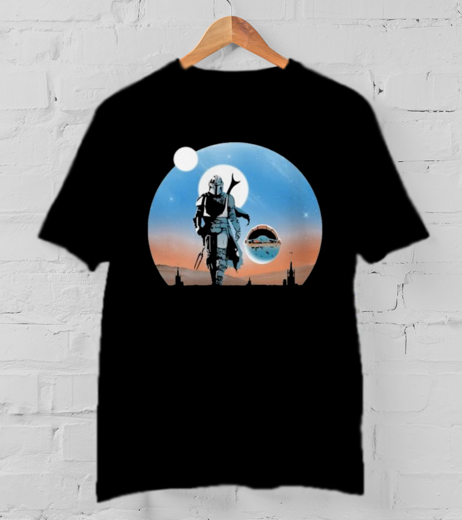 Protect The Child Star War Walking Mandalorian Sunset Adventure T-Shirt