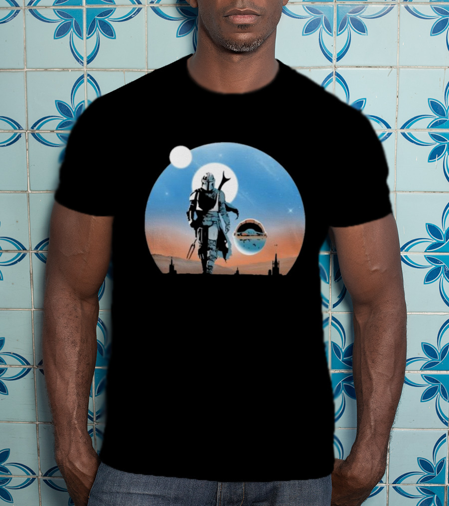 Protect The Child Star War Walking Mandalorian Sunset Adventure T-Shirt