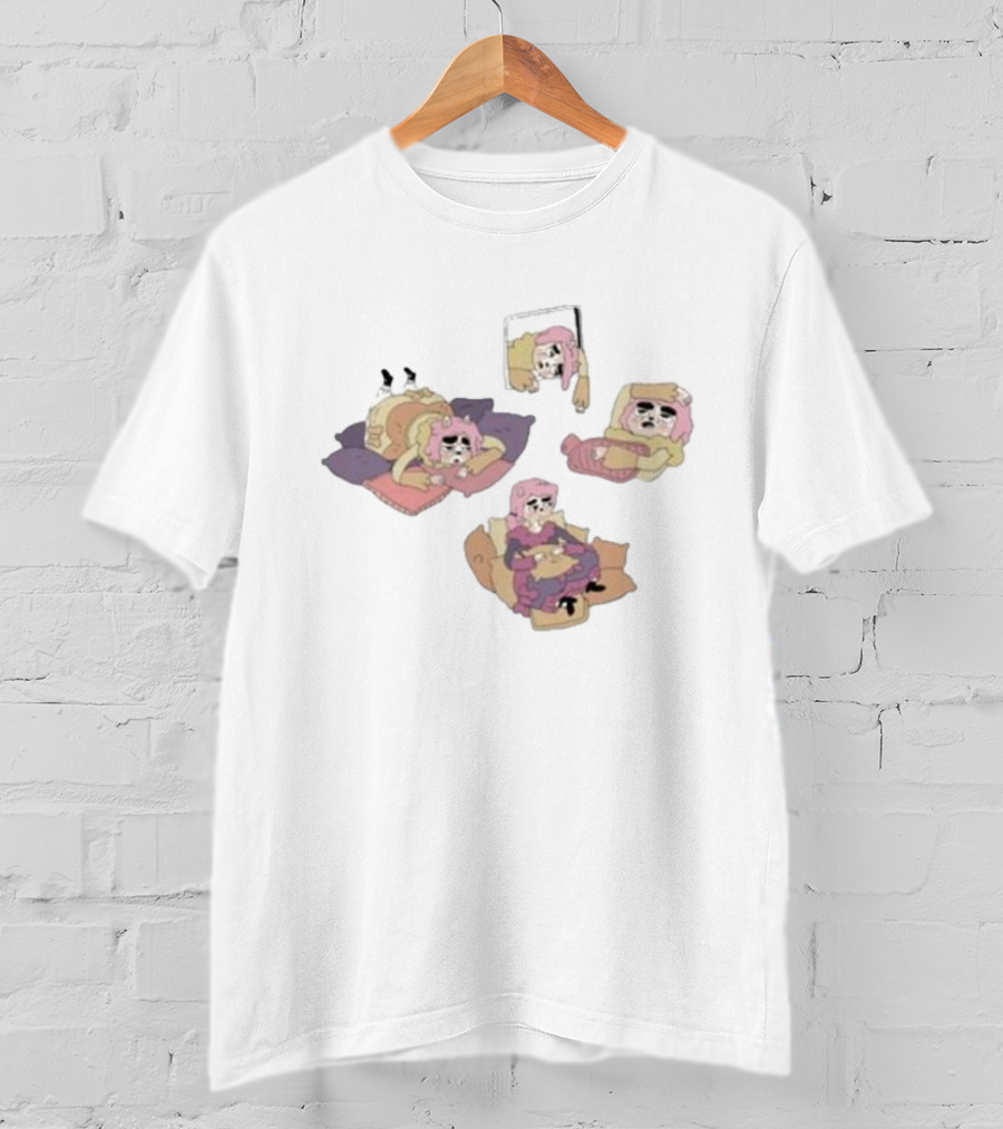 Weekend Susie Cozy Relaxation Scenes With Pink Hair Girl Relaxing On Pillows And Chair T-Shirt