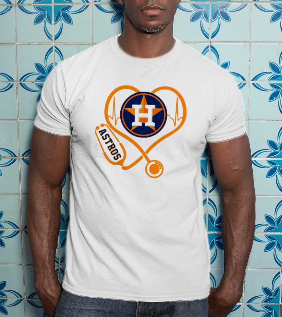 Heartbeat Nurse Love Houston Astros Stethoscope T-Shirt
