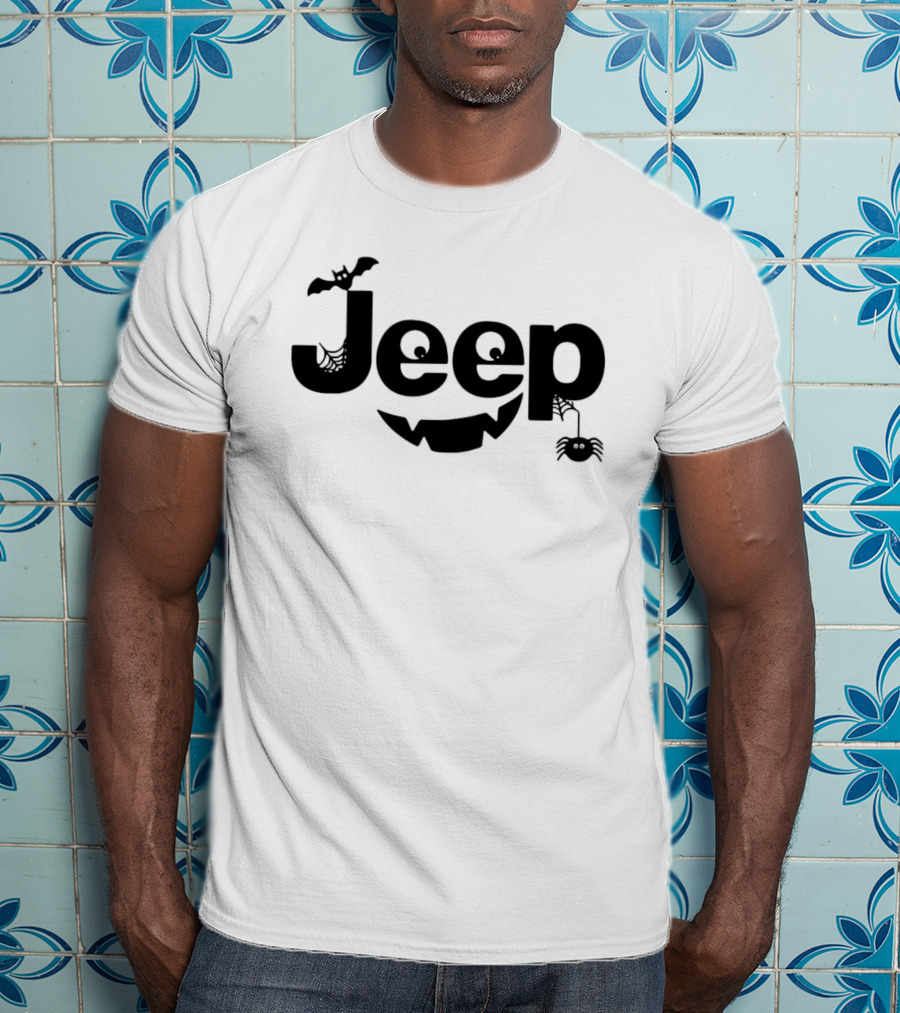 Halloween Jeep Logo With Bat, Spider, And Web Elements T-Shirt