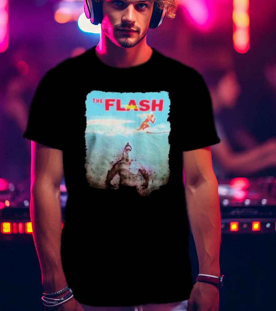 The Flash Running Above King Shark In Ocean T-Shirt