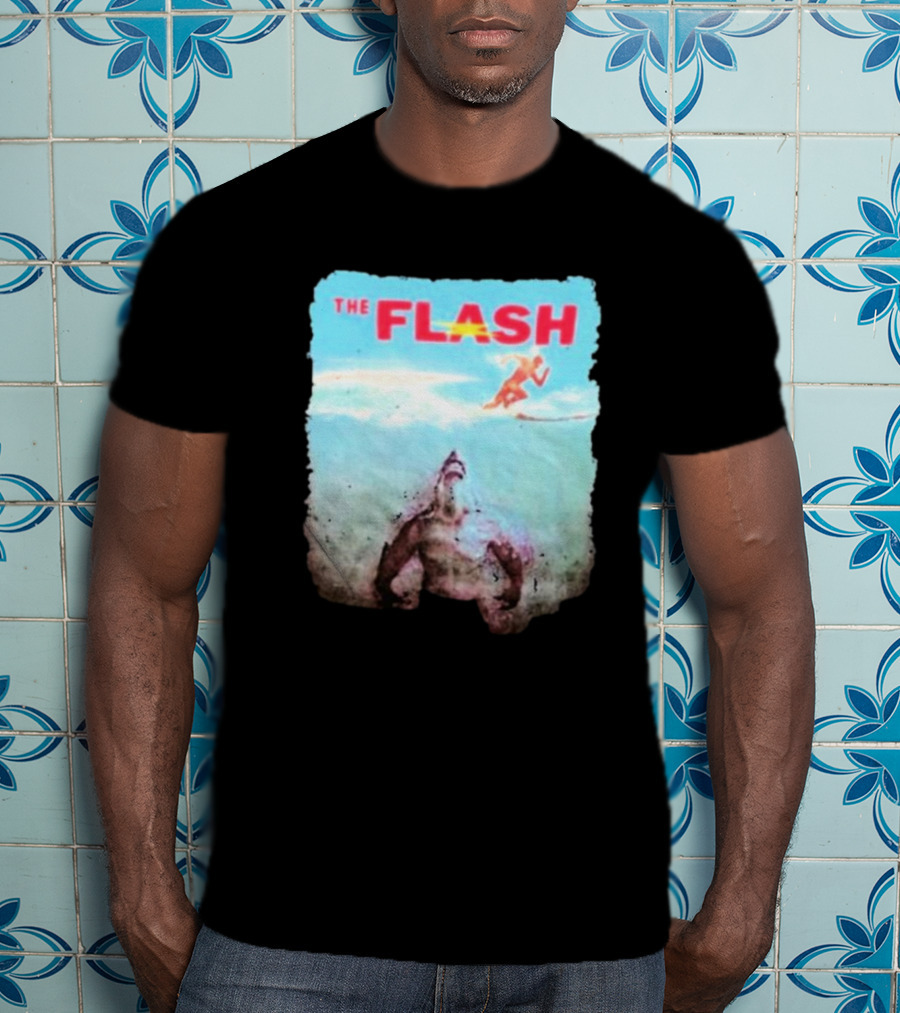 The Flash Running Above King Shark In Ocean T-Shirt
