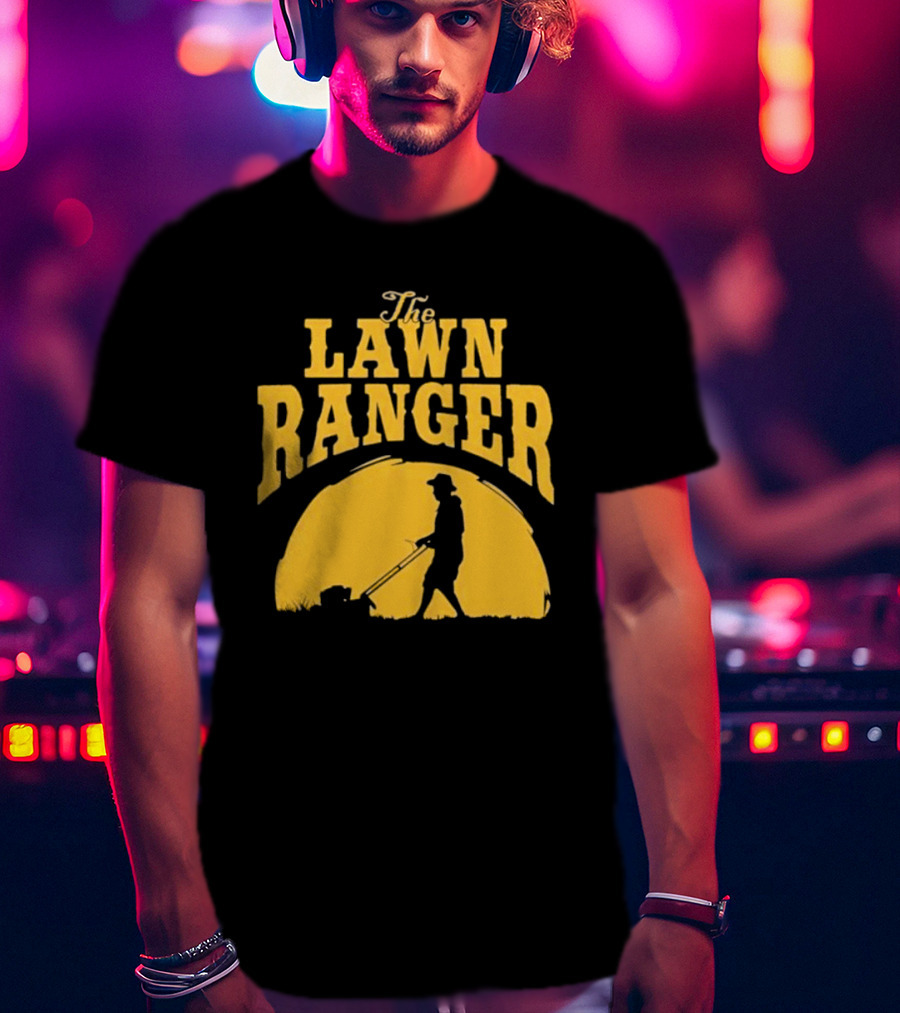 The Lawn Ranger Mower Silhouette Against Setting Sun T-Shirt