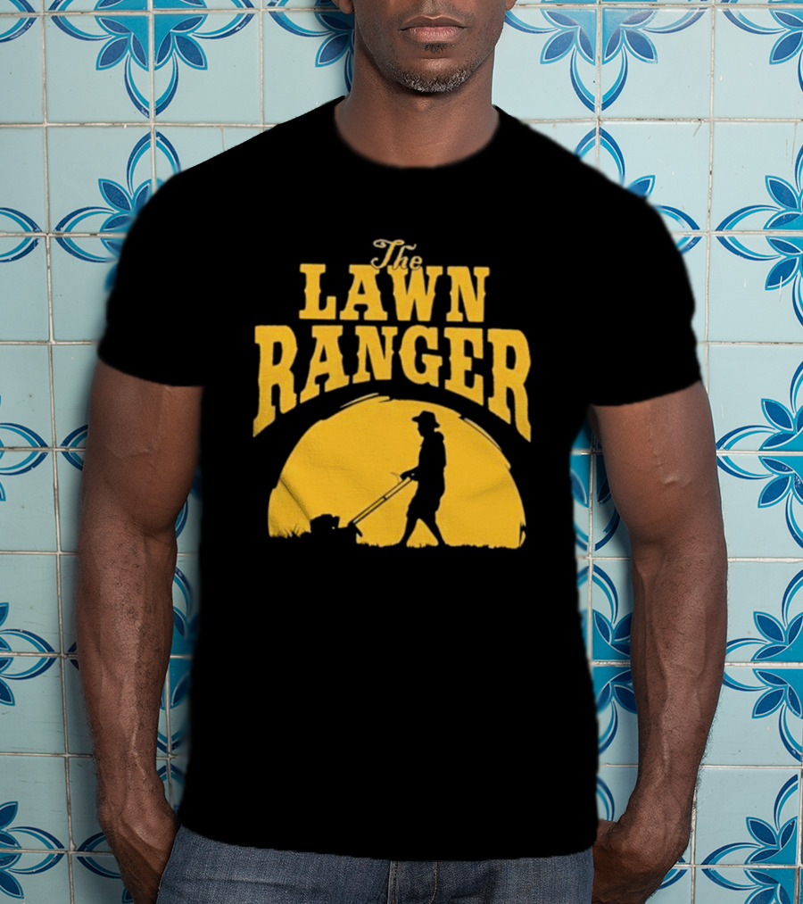 The Lawn Ranger Mower Silhouette Against Setting Sun T-Shirt