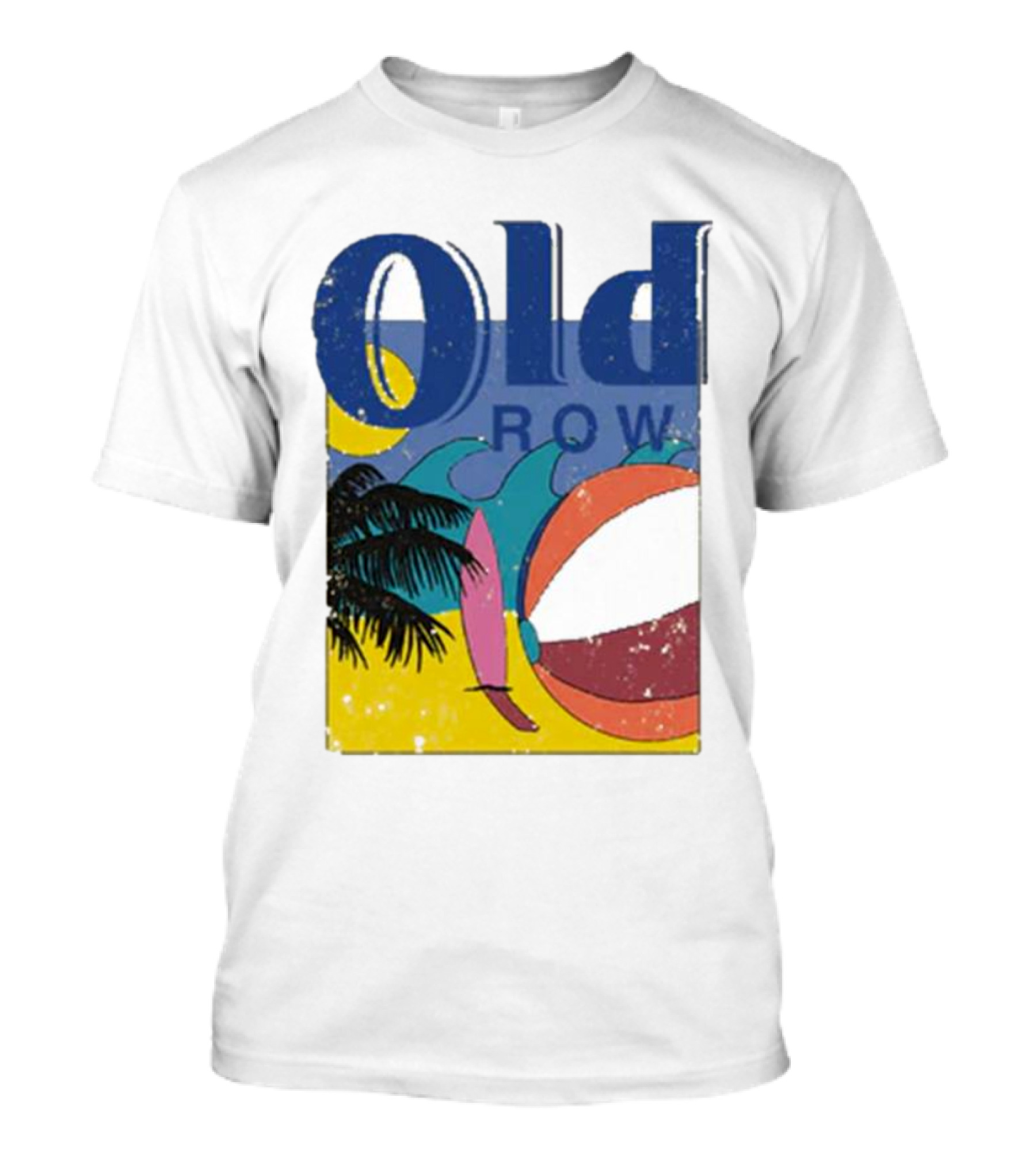 Old Row Beach Scene With Palm Trees And Beach Ball T-Shirt