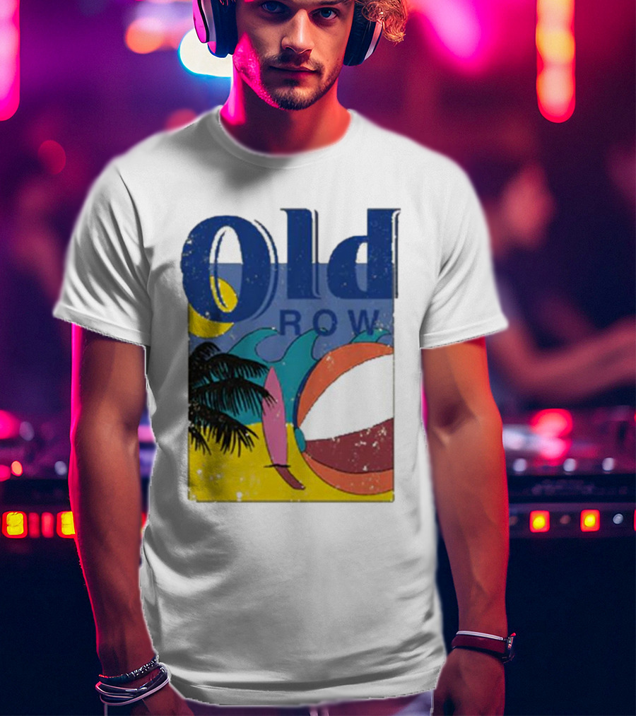 Old Row Beach Scene With Palm Trees And Beach Ball T-Shirt