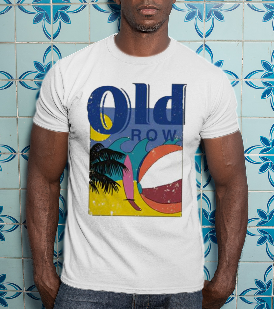 Old Row Beach Scene With Palm Trees And Beach Ball T-Shirt