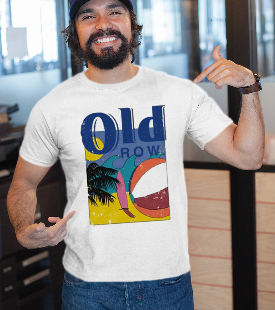 Old Row Beach Scene With Palm Trees And Beach Ball T-Shirt