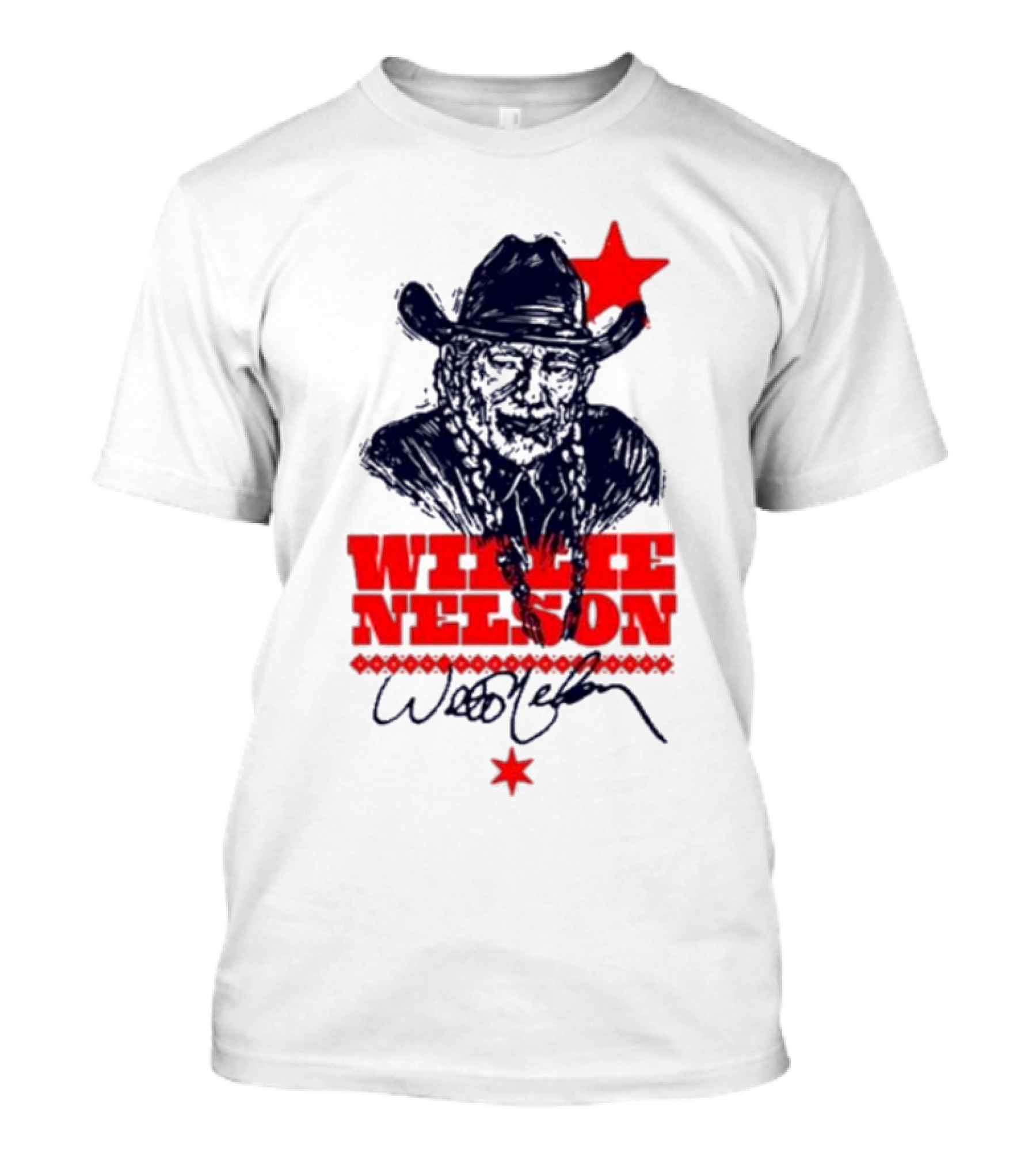 Willie Nelson Woodcut Cowboy Hat Red Star T-Shirt