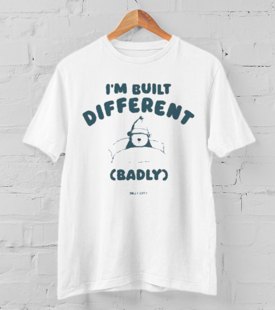 Sillycityco I’m Built Different Badly Funny Santa Hat Character T-Shirt