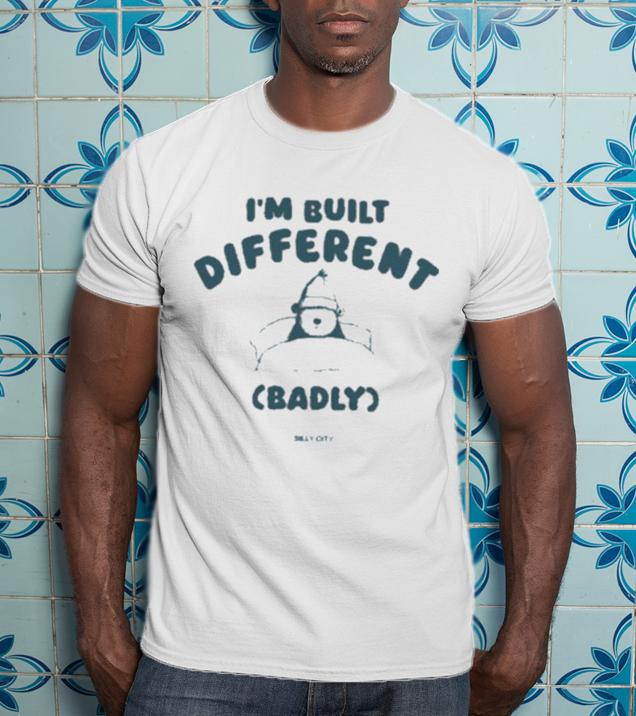 Sillycityco I’m Built Different Badly Funny Santa Hat Character T-Shirt