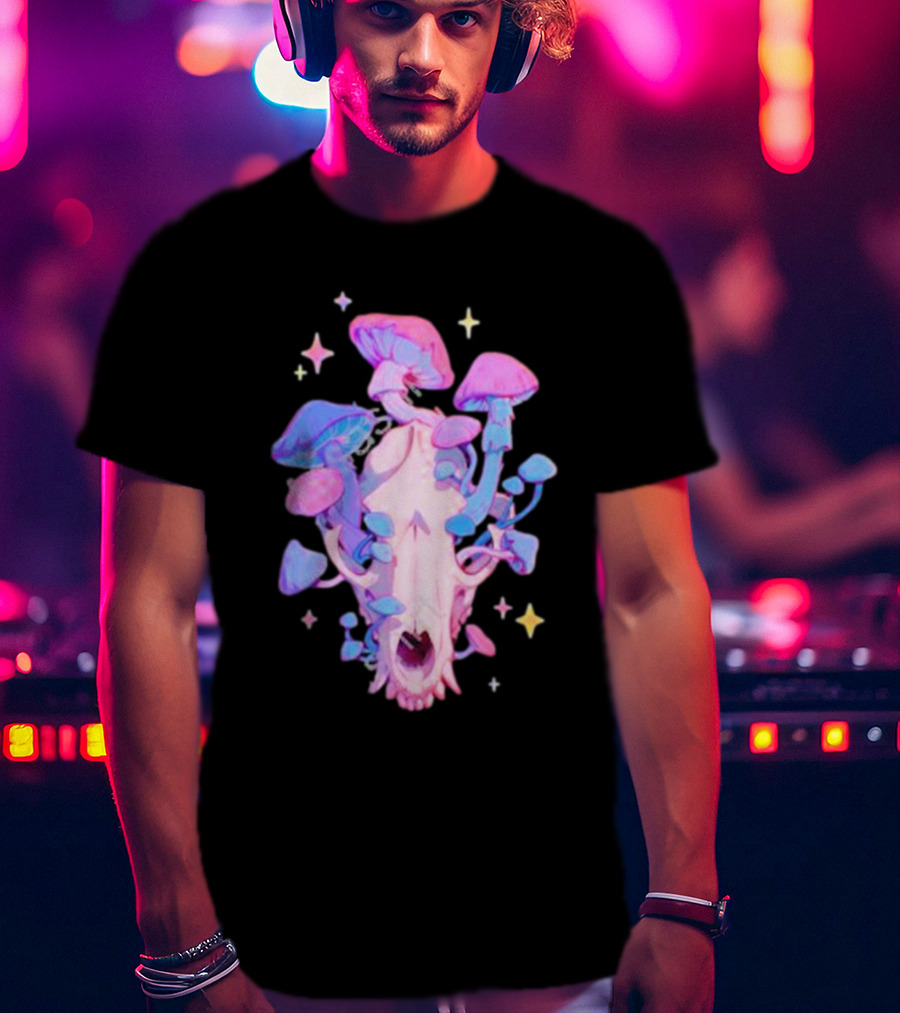 Simkaye Storenvy Magic Raccoon Skull Psychedelic Mushrooms Stars T-Shirt