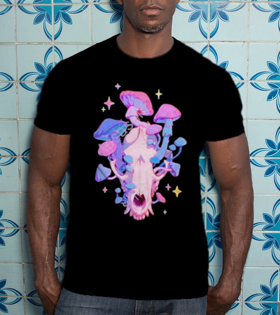 Simkaye Storenvy Magic Raccoon Skull Psychedelic Mushrooms Stars T-Shirt
