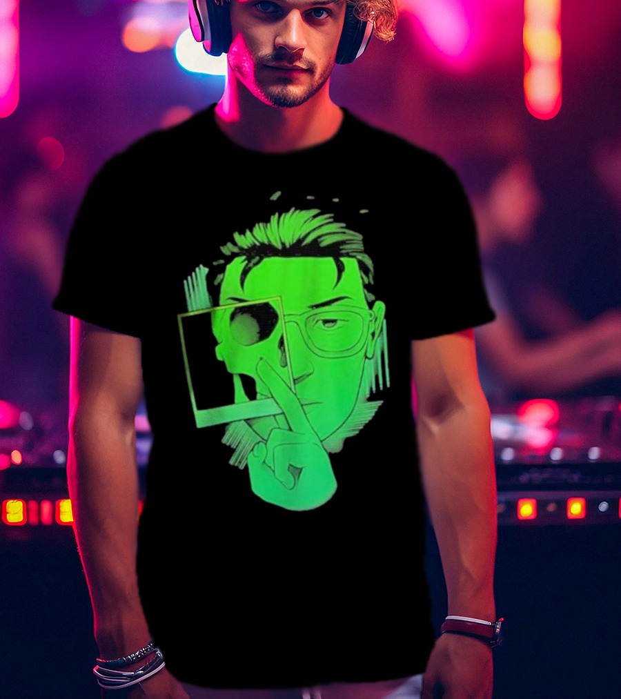 Skull Polaroid Green Neon Portrait Framerate T-Shirt