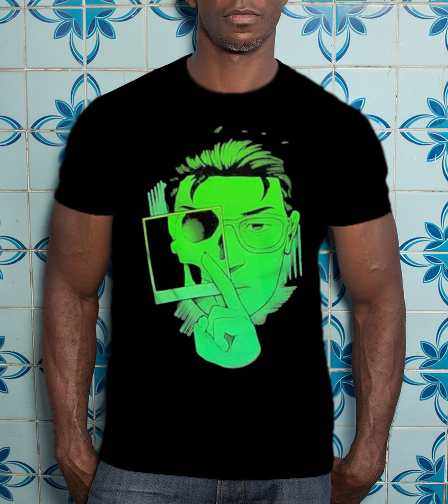 Skull Polaroid Green Neon Portrait Framerate T-Shirt