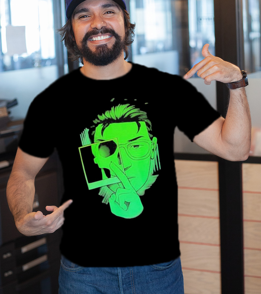 Skull Polaroid Green Neon Portrait Framerate T-Shirt