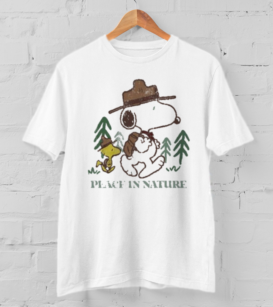 Snoopy Peace In Nature With Woodstock And Trees T-Shirt