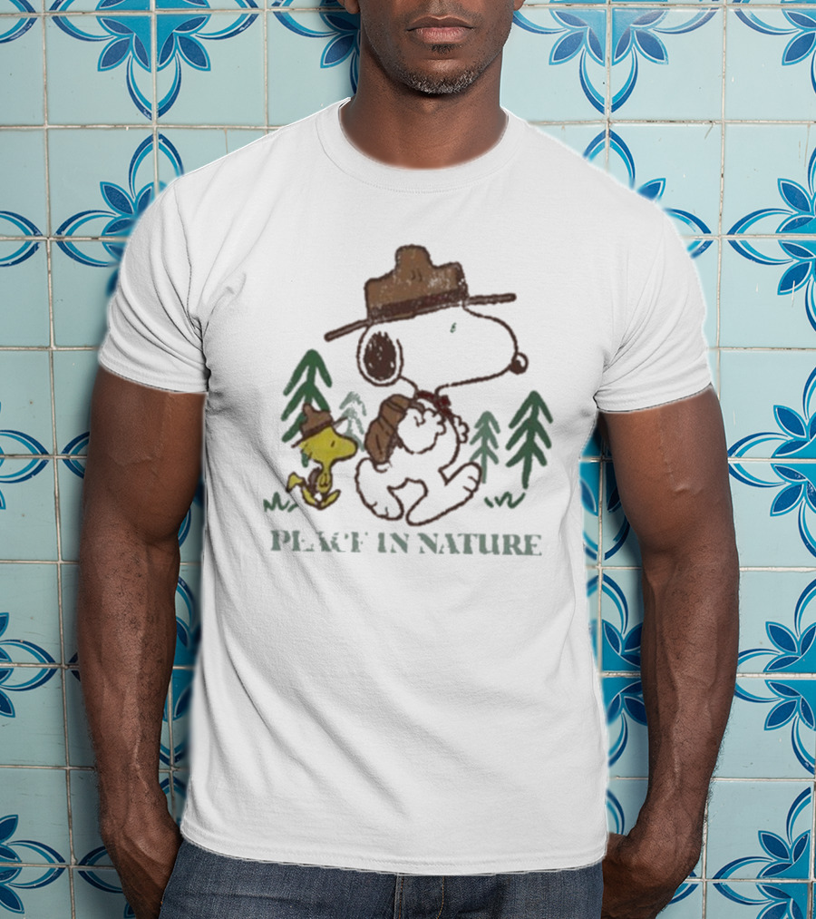 Snoopy Peace In Nature With Woodstock And Trees T-Shirt
