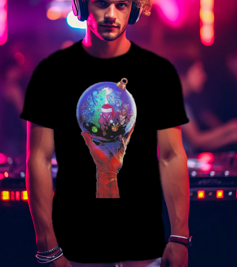 Spider-Man Christmas Ornament With Santa Hat Reflection T-Shirt