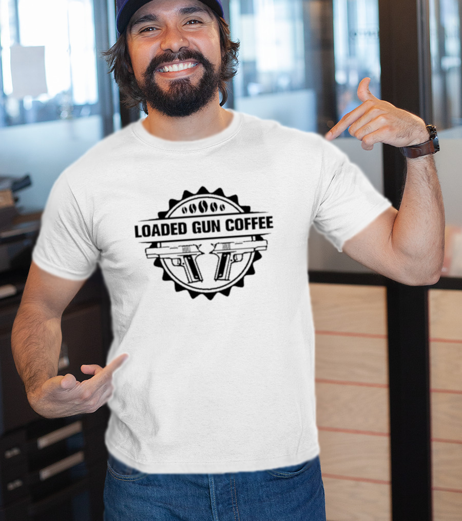 Loaded Gun Coffee Dual Pistols Badge T-Shirt