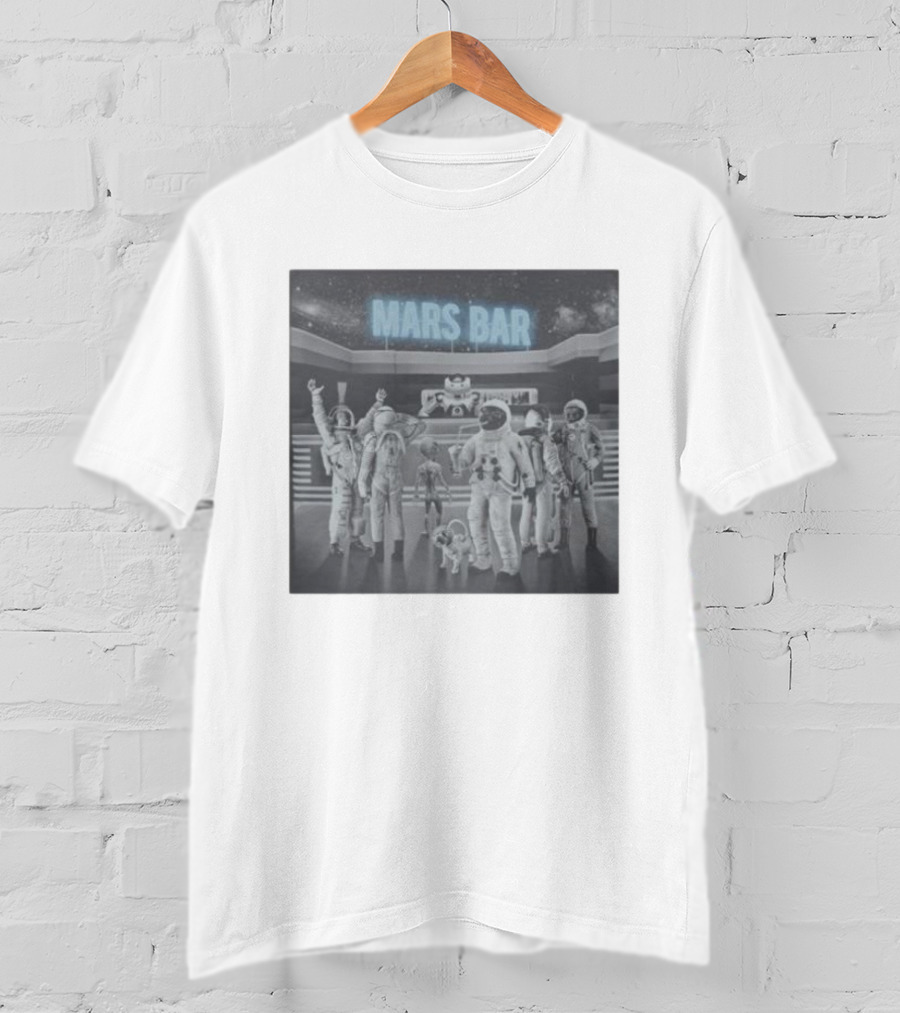 Mars Bar With Astronauts And Alien In Space Scene T-Shirt