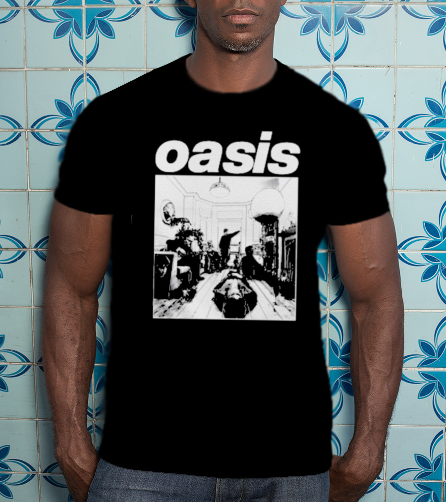 Oasis Definitely Maybe Monochrome Room Scene T-Shirt