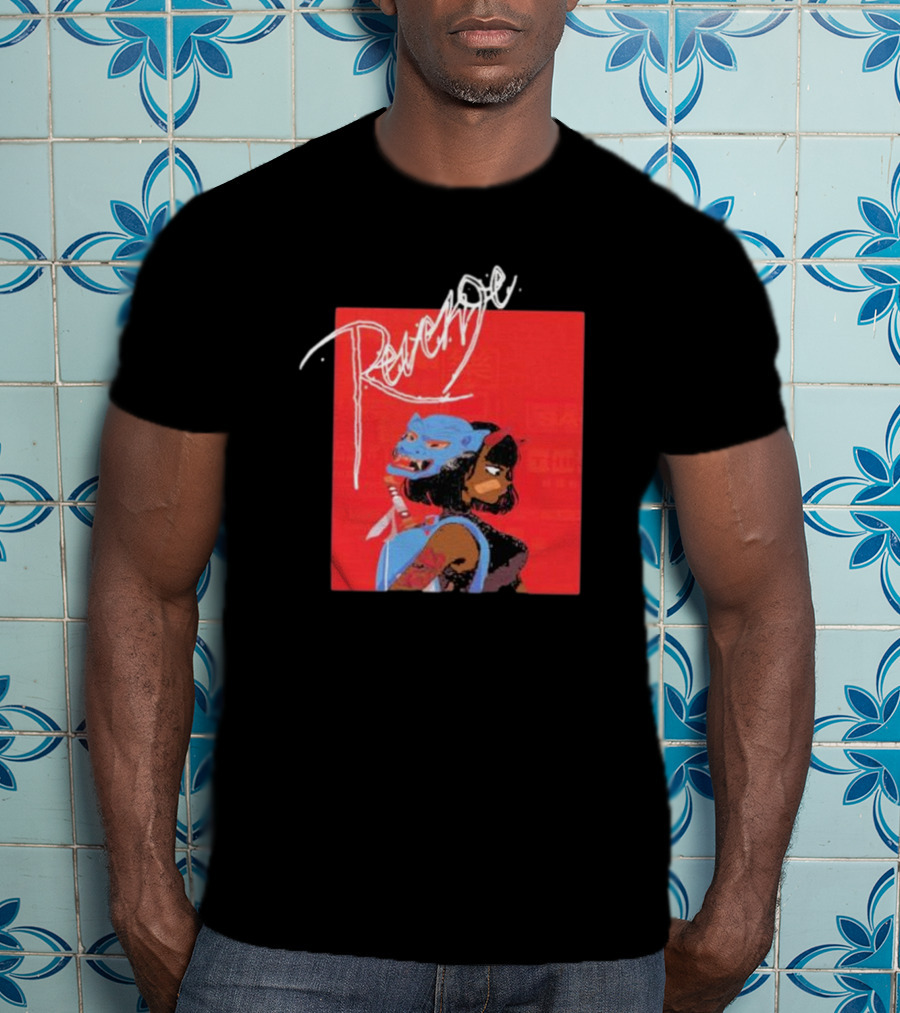 Revenge Warrior With Blue Mask And Bold Typography T-Shirt